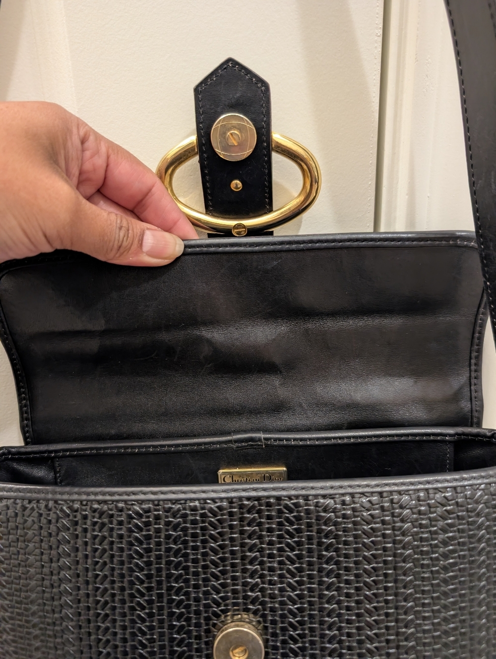 Authentic Christian Dior Black Woven Leather Shoulder/Crossbody Bag - Picture 11 of 16